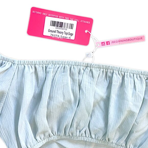 Size 6 NWT Beginning Boutique Ground Theory Top Balloon Sleeves Sage Green - Picture 3 of 5